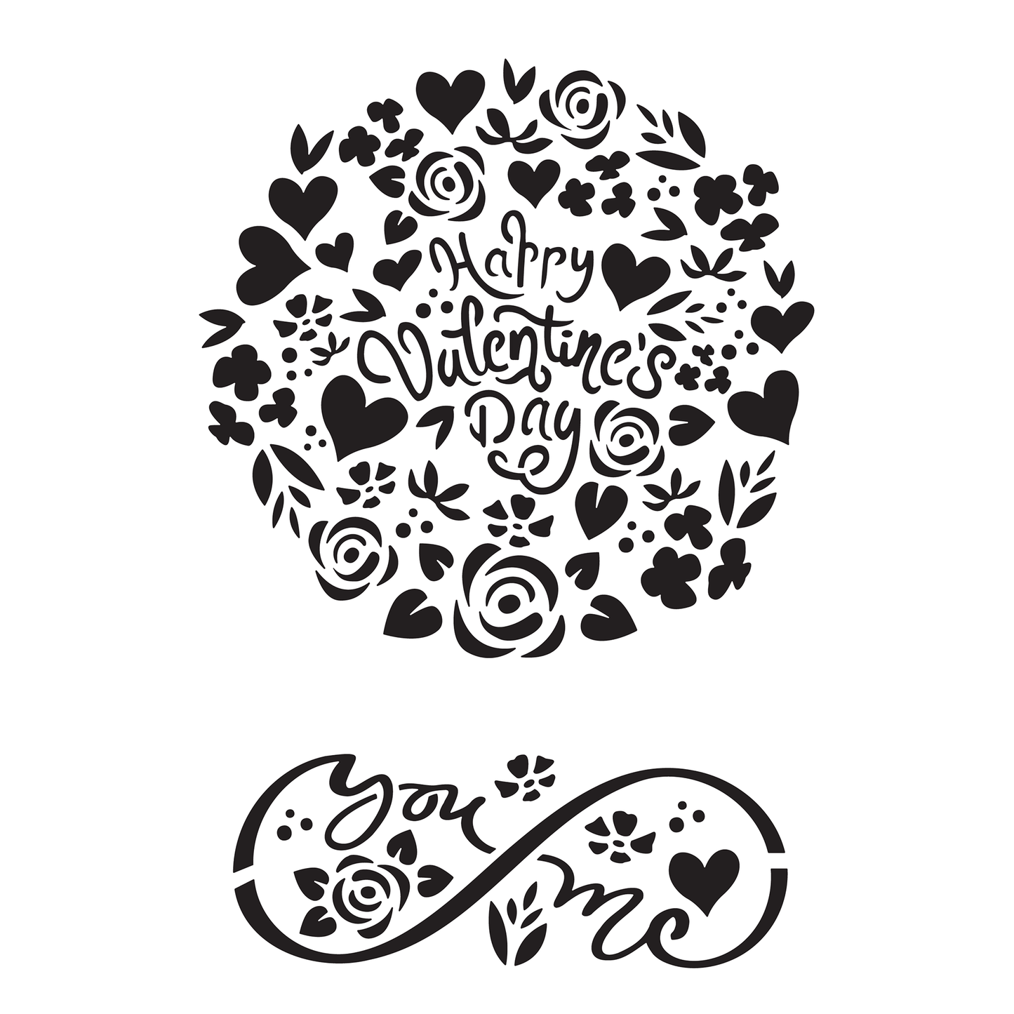 Reusable Stencil - Professional Quality - Valentine's Day Roundel - Made in the UK - High Adhesive - Pink Vinyl Material for Glass, Mirrors, Bottles, Tiles, Wood