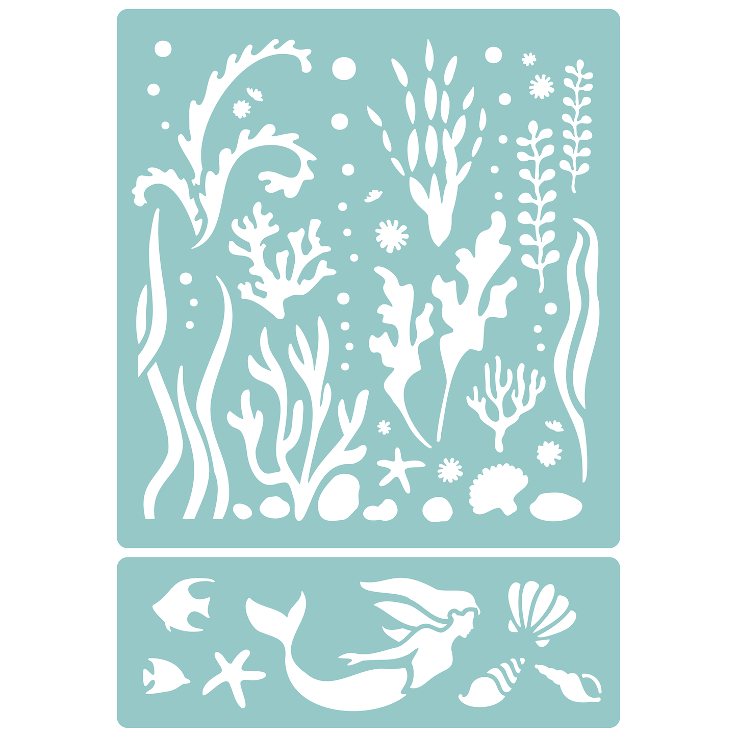 Reusable Stencil - Professional Quality - Water Plants & Mermaid - Made in the UK - Low Adhesive - Blue Vinyl Material for Cardmaking, Canvas, Paper, Interior Decor, Layering