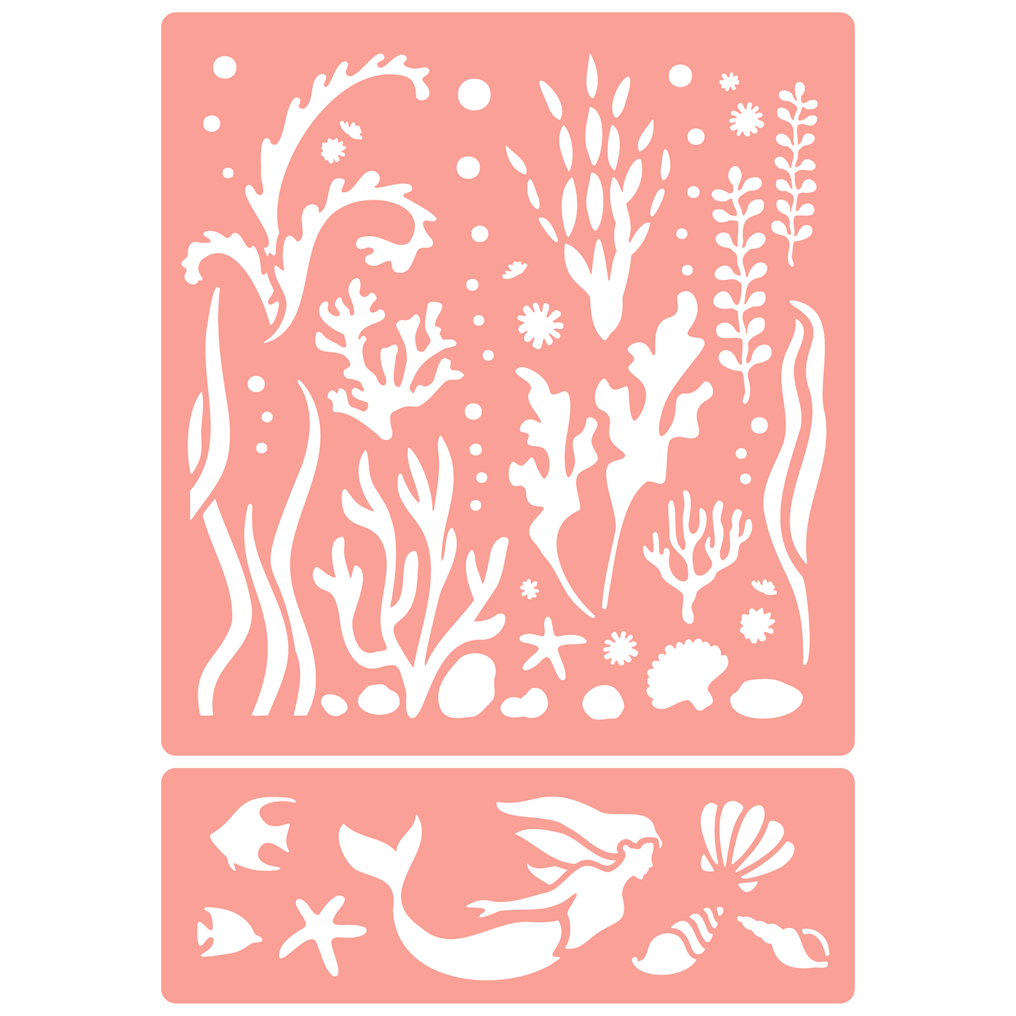 Reusable Stencil - Professional Quality - Water Plants & Mermaid - Made in the UK - High Adhesive - Pink Vinyl Material for Glass, Mirrors, Bottles, Tiles, Wood