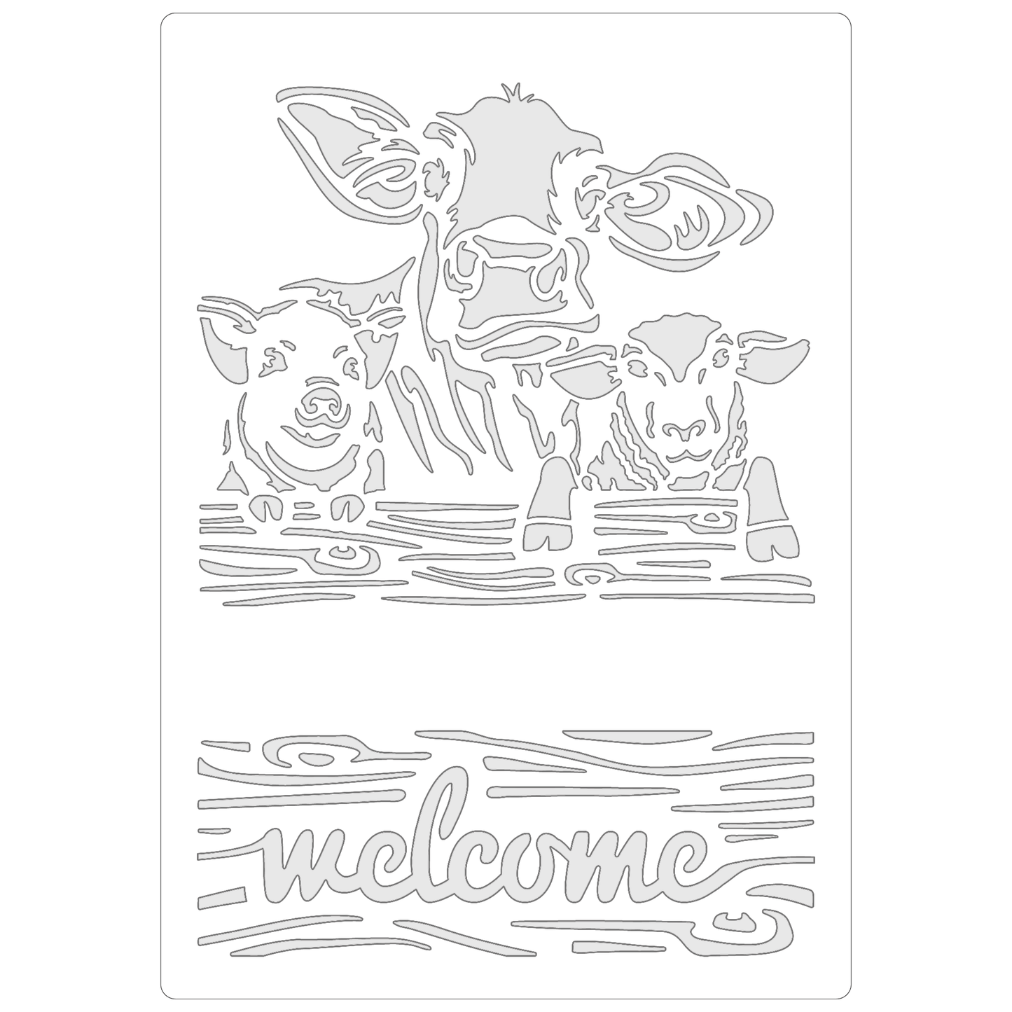 Reusable Stencil - Professional Quality - Welcome Farm Animals - Made in the UK - Food Safe Non Adhesive - White Laser Cut PET Material for Cakes, Cookies, Coffees, Serving Plates