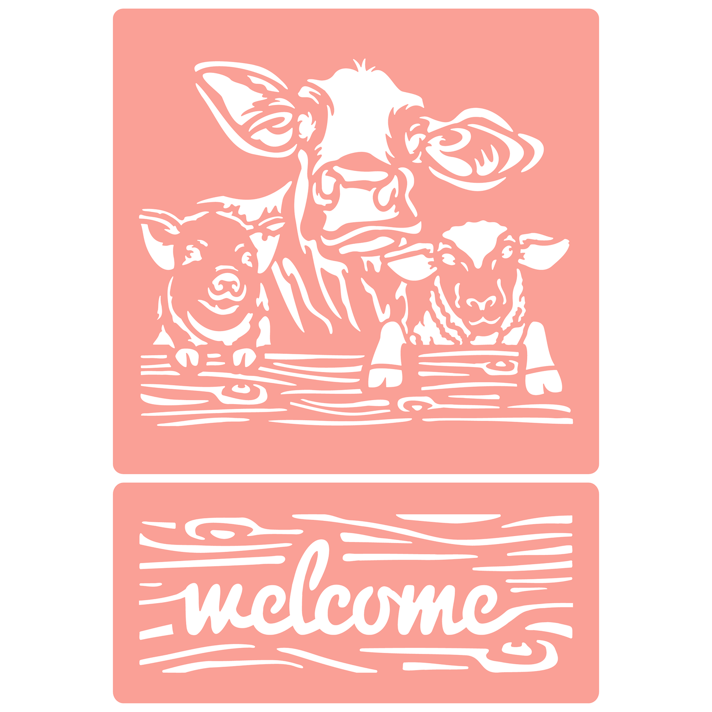Reusable Stencil - Professional Quality - Welcome Farm Animals - Made in the UK - High Adhesive - Pink Vinyl Material for Glass, Mirrors, Bottles, Tiles, Wood