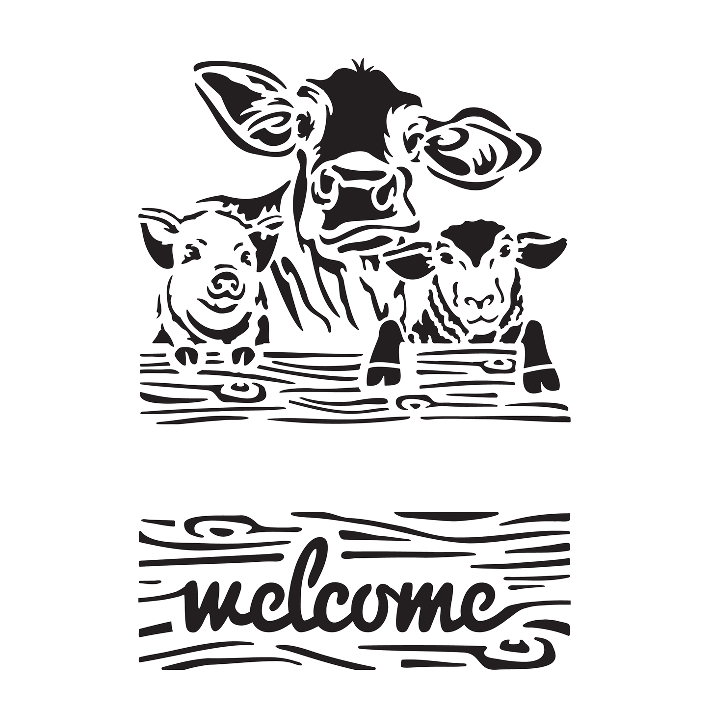Reusable Stencil - Professional Quality - Welcome Farm Animals - Made in the UK - High Adhesive - Pink Vinyl Material for Glass, Mirrors, Bottles, Tiles, Wood