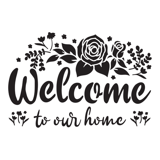 Reusable Stencil - Professional Quality - Welcome To Our Home - Made in the UK - High Adhesive - Pink Vinyl Material for Glass, Mirrors, Bottles, Tiles, Wood