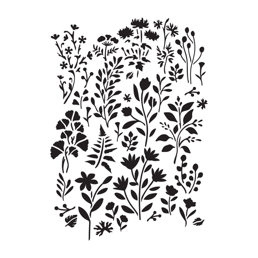 Reusable Stencil - Professional Quality - Wild Meadow (seamless) - Made in the UK - Food Safe Non Adhesive - White Laser Cut PET Material for Cakes, Cookies, Coffees, Serving Plates