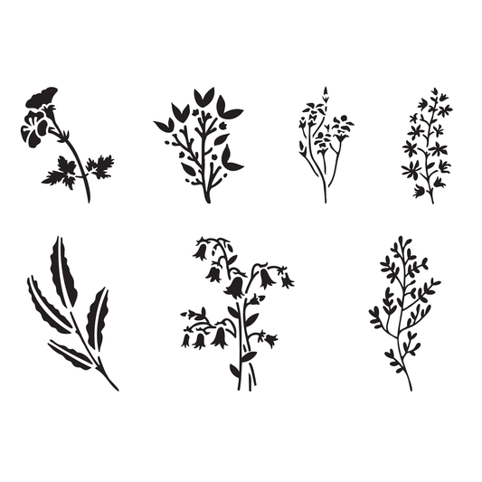 Reusable Stencil - Professional Quality - Wildflower Collection #3 - Made in the UK - Food Safe Non Adhesive - White Laser Cut PET Material for Cakes, Cookies, Coffees, Serving Plates