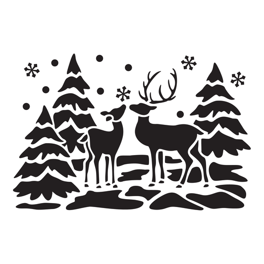 Reusable Stencil - Professional Quality - Winter Reindeer - Made in the UK - High Adhesive - Pink Vinyl Material for Glass, Mirrors, Bottles, Tiles, Wood