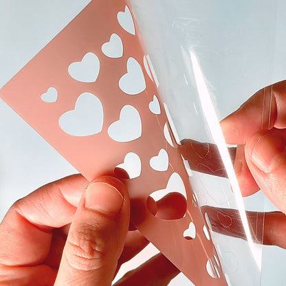 Reusable Stencil - Professional Quality - Crackle & Leaves Mix Media - Made in the UK - High Adhesive -  Pink Vinyl Material for Glass, Mirrors, Bottles, Tiles, Wood