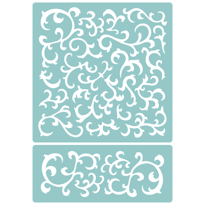 Reusable Stencil - Professional Quality - Abstract Damask Background - Made in the UK - Low Adhesive -  Blue Vinyl Material for Cardmaking, Canvas, Paper, Interior Decor, Layering