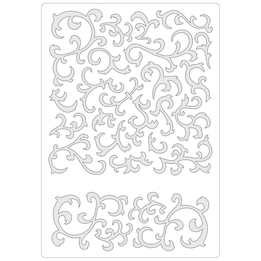 Reusable Stencil - Professional Quality - Abstract Damask Background - Made in the UK - Food Safe Non Adhesive -  White Laser Cut PET Material for Cakes, Cookies, Coffees, Serving Plates