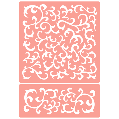 Reusable Stencil - Professional Quality - Abstract Damask Background - Made in the UK - High Adhesive -  Pink Vinyl Material for Glass, Mirrors, Bottles, Tiles, Wood
