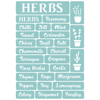 Reusable Stencil - Professional Quality - All The Herbs - Made in the UK - Low Adhesive -  Blue Vinyl Material for Cardmaking, Canvas, Paper, Interior Decor, Layering