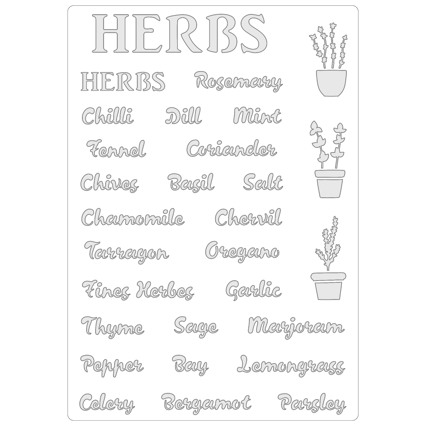 Reusable Stencil - Professional Quality - All The Herbs - Made in the UK - Food Safe Non Adhesive -  White Laser Cut PET Material for Cakes, Cookies, Coffees, Serving Plates