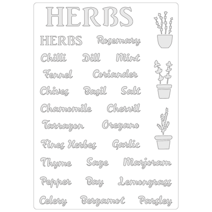 Reusable Stencil - Professional Quality - All The Herbs - Made in the UK - Food Safe Non Adhesive -  White Laser Cut PET Material for Cakes, Cookies, Coffees, Serving Plates