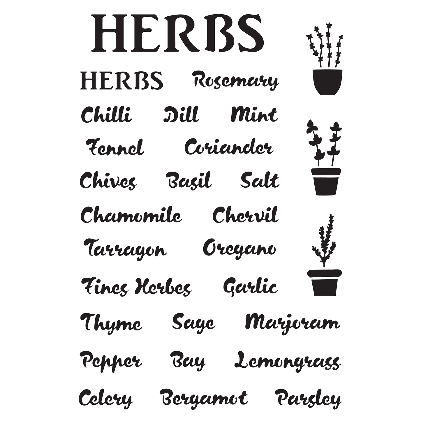 Reusable Stencil - Professional Quality - All The Herbs - Made in the UK - High Adhesive -  Pink Vinyl Material for Glass, Mirrors, Bottles, Tiles, Wood