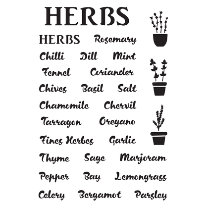 Reusable Stencil - Professional Quality - All The Herbs - Made in the UK - Food Safe Non Adhesive -  White Laser Cut PET Material for Cakes, Cookies, Coffees, Serving Plates