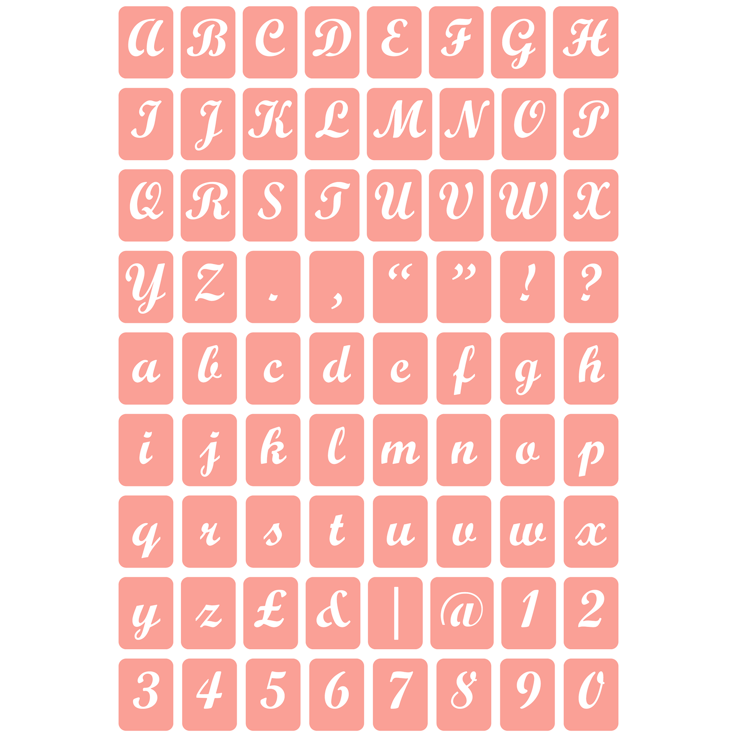 Reusable Stencil - Professional Quality - Alphabet - Bold Script - Made in the UK - High Adhesive -  Pink Vinyl Material for Glass, Mirrors, Bottles, Tiles, Wood