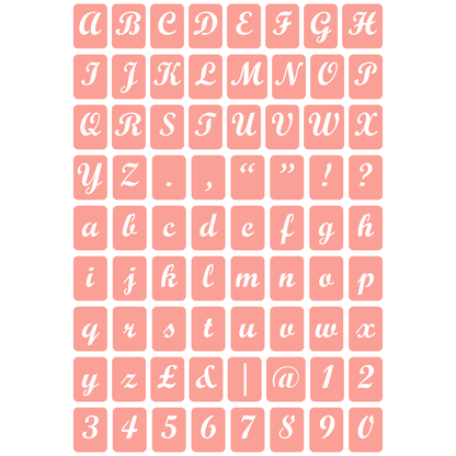 Reusable Stencil - Professional Quality - Alphabet - Bold Script - Made in the UK - High Adhesive -  Pink Vinyl Material for Glass, Mirrors, Bottles, Tiles, Wood