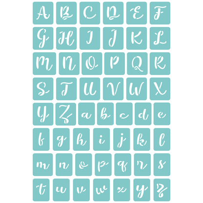 Reusable Stencil - Professional Quality - Alphabet - Fun Script - Made in the UK - Low Adhesive -  Blue Vinyl Material for Cardmaking, Canvas, Paper, Interior Decor, Layering