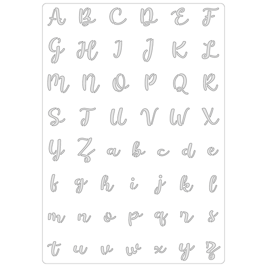 Reusable Stencil - Professional Quality - Alphabet - Fun Script - Made in the UK - Food Safe Non Adhesive -  White Laser Cut PET Material for Cakes, Cookies, Coffees, Serving Plates