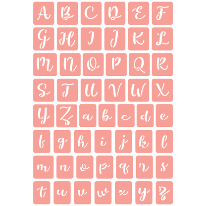 Reusable Stencil - Professional Quality - Alphabet - Fun Script - Made in the UK - High Adhesive -  Pink Vinyl Material for Glass, Mirrors, Bottles, Tiles, Wood