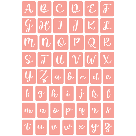 Reusable Stencil - Professional Quality - Alphabet - Fun Script - Made in the UK - High Adhesive -  Pink Vinyl Material for Glass, Mirrors, Bottles, Tiles, Wood