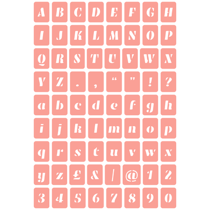 Reusable Stencil - Professional Quality - Alphabet - Soft Bold Italic - Made in the UK - High Adhesive -  Pink Vinyl Material for Glass, Mirrors, Bottles, Tiles, Wood