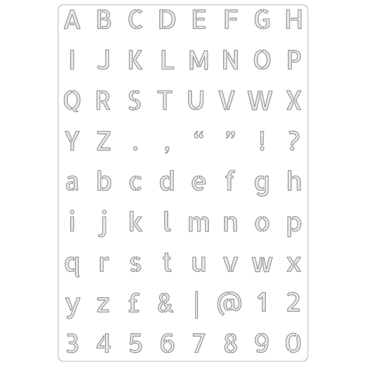 Reusable Stencil - Professional Quality - Alphabet Vertical Sans Serif - Made in the UK - Food Safe Non Adhesive -  White Laser Cut PET Material for Cakes, Cookies, Coffees, Serving Plates