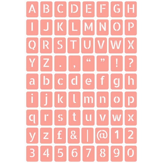 Reusable Stencil - Professional Quality - Alphabet Vertical Sans Serif - Made in the UK - High Adhesive -  Pink Vinyl Material for Glass, Mirrors, Bottles, Tiles, Wood