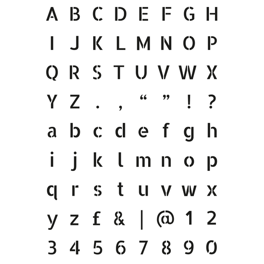 Reusable Stencil - Professional Quality - Alphabet Vertical Sans Serif - Made in the UK - Food Safe Non Adhesive -  White Laser Cut PET Material for Cakes, Cookies, Coffees, Serving Plates