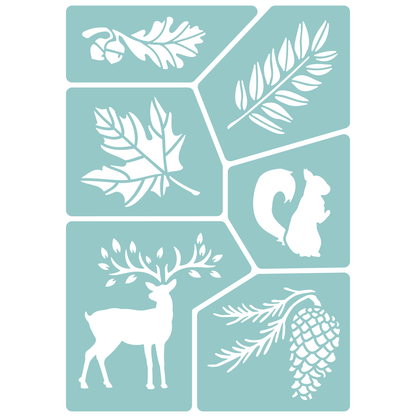 Reusable Stencil - Professional Quality - Autumn Forest - Made in the UK - Low Adhesive -  Blue Vinyl Material for Cardmaking, Canvas, Paper, Interior Decor, Layering