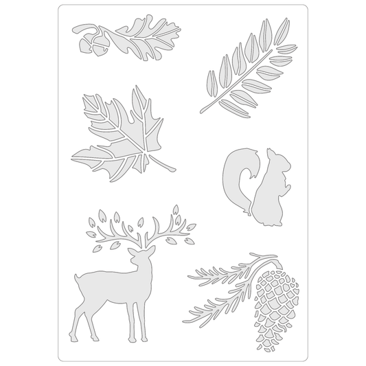 Reusable Stencil - Professional Quality - Autumn Forest - Made in the UK - Food Safe Non Adhesive -  White Laser Cut PET Material for Cakes, Cookies, Coffees, Serving Plates