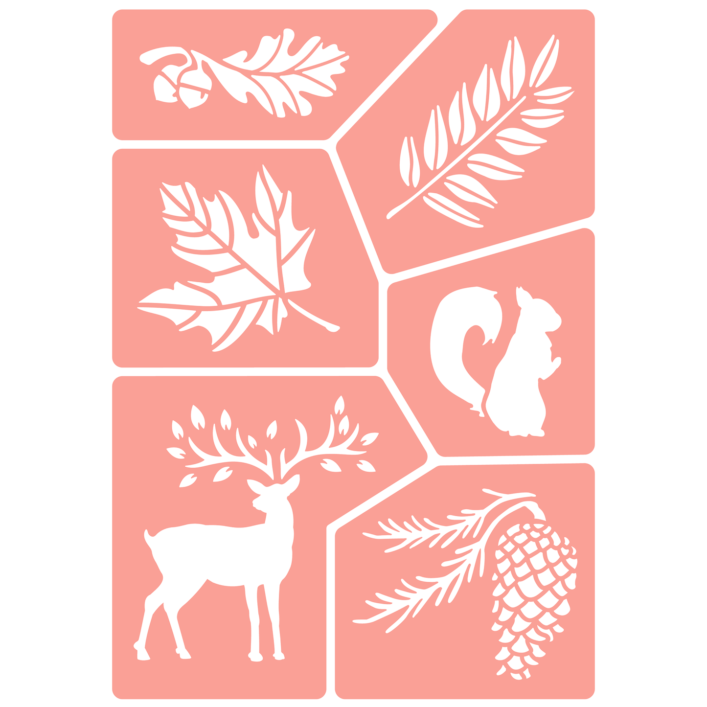 Reusable Stencil - Professional Quality - Autumn Forest - Made in the UK - High Adhesive -  Pink Vinyl Material for Glass, Mirrors, Bottles, Tiles, Wood