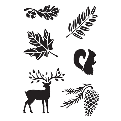 Reusable Stencil - Professional Quality - Autumn Forest - Made in the UK - Food Safe Non Adhesive -  White Laser Cut PET Material for Cakes, Cookies, Coffees, Serving Plates