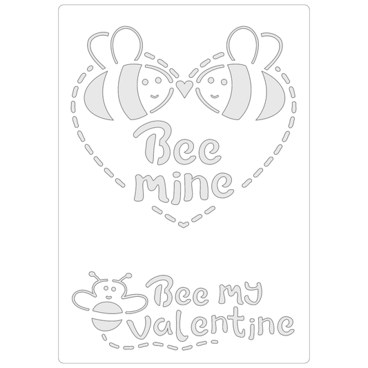 Reusable Stencil - Professional Quality - Bee My Valentine - Made in the UK - Food Safe Non Adhesive -  White Laser Cut PET Material for Cakes, Cookies, Coffees, Serving Plates