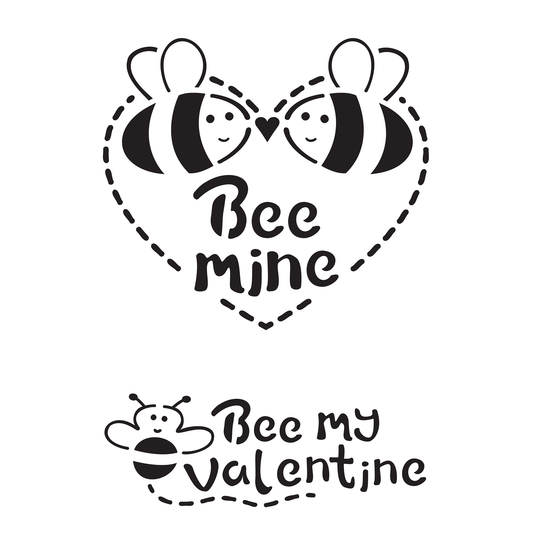 Reusable Stencil - Professional Quality - Bee My Valentine - Made in the UK - Food Safe Non Adhesive -  White Laser Cut PET Material for Cakes, Cookies, Coffees, Serving Plates