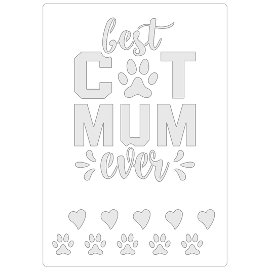 Reusable Stencil - Professional Quality - Best Cat Mum Ever - Made in the UK - Food Safe Non Adhesive -  White Laser Cut PET Material for Cakes, Cookies, Coffees, Serving Plates