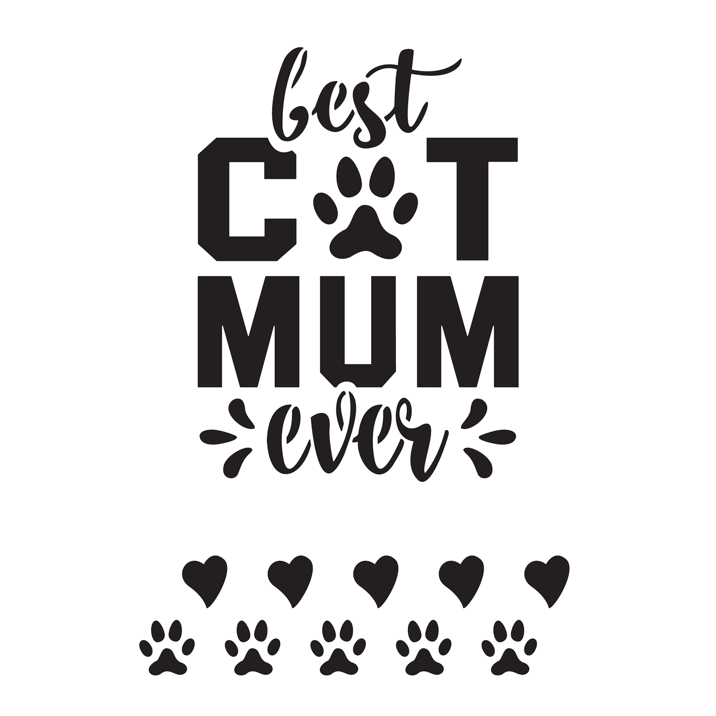 Reusable Stencil - Professional Quality - Best Cat Mum Ever - Made in the UK - High Adhesive -  Pink Vinyl Material for Glass, Mirrors, Bottles, Tiles, Wood