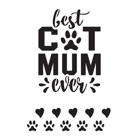 Reusable Stencil - Professional Quality - Best Cat Mum Ever - Made in the UK - Food Safe Non Adhesive -  White Laser Cut PET Material for Cakes, Cookies, Coffees, Serving Plates