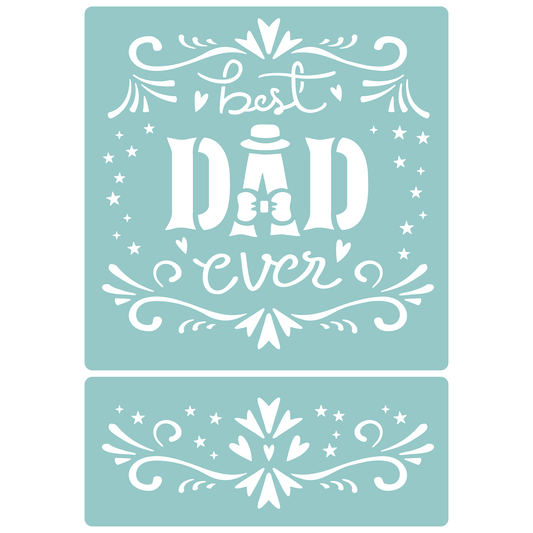 Reusable Stencil - Professional Quality - Best Dad Ever - Made in the UK - Low Adhesive -  Blue Vinyl Material for Cardmaking, Canvas, Paper, Interior Decor, Layering