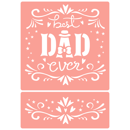 Reusable Stencil - Professional Quality - Best Dad Ever - Made in the UK - High Adhesive -  Pink Vinyl Material for Glass, Mirrors, Bottles, Tiles, Wood