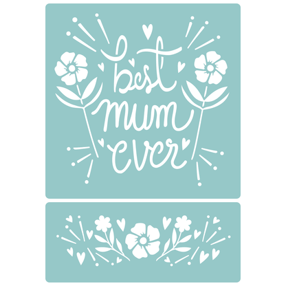 Reusable Stencil - Professional Quality - Best Mum Ever! - Made in the UK - Low Adhesive -  Blue Vinyl Material for Cardmaking, Canvas, Paper, Interior Decor, Layering