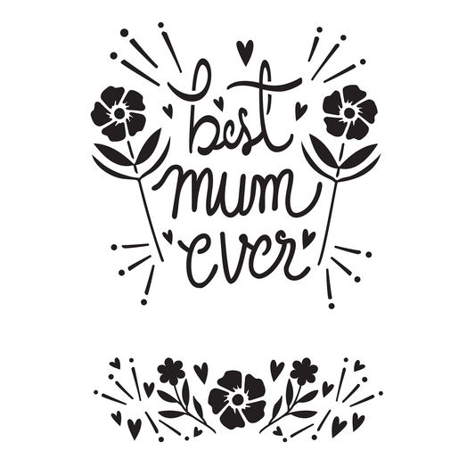 Reusable Stencil - Professional Quality - Best Mum Ever! - Made in the UK - Food Safe Non Adhesive -  White Laser Cut PET Material for Cakes, Cookies, Coffees, Serving Plates