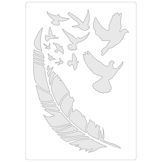 Reusable Stencil - Professional Quality - Birds Of A Feather - Made in the UK - Food Safe Non Adhesive -  White Laser Cut PET Material for Cakes, Cookies, Coffees, Serving Plates