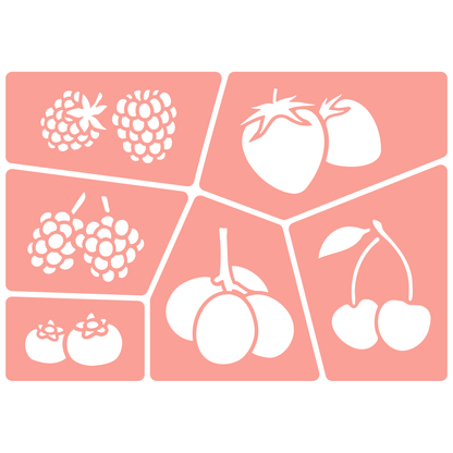 Reusable Stencil - Professional Quality - Bold Berries - Made in the UK - High Adhesive -  Pink Vinyl Material for Glass, Mirrors, Bottles, Tiles, Wood