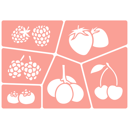 Reusable Stencil - Professional Quality - Bold Berries - Made in the UK - High Adhesive -  Pink Vinyl Material for Glass, Mirrors, Bottles, Tiles, Wood