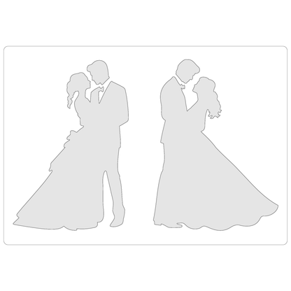 Reusable Stencil - Professional Quality - Bride & Groom #1 - Made in the UK - Food Safe Non Adhesive -  White Laser Cut PET Material for Cakes, Cookies, Coffees, Serving Plates