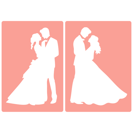 Reusable Stencil - Professional Quality - Bride & Groom #1 - Made in the UK - High Adhesive -  Pink Vinyl Material for Glass, Mirrors, Bottles, Tiles, Wood