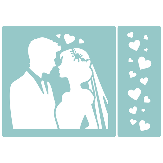 Reusable Stencil - Professional Quality - Bride & Groom #2 - Made in the UK - Low Adhesive -  Blue Vinyl Material for Cardmaking, Canvas, Paper, Interior Decor, Layering