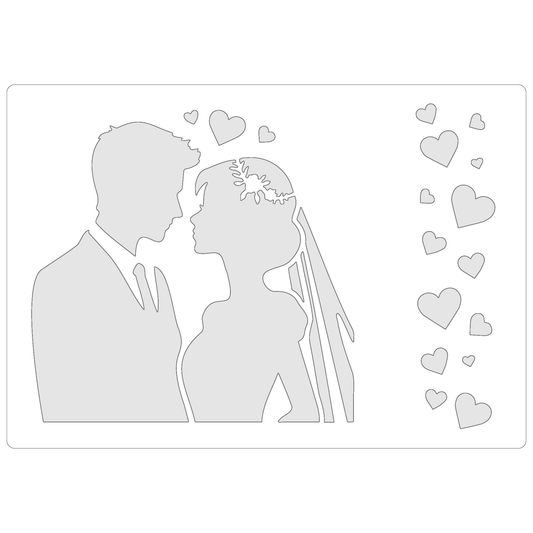 Reusable Stencil - Professional Quality - Bride & Groom #2 - Made in the UK - Food Safe Non Adhesive -  White Laser Cut PET Material for Cakes, Cookies, Coffees, Serving Plates