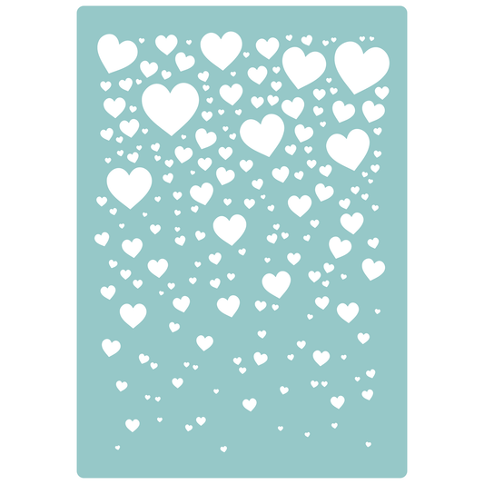 Reusable Stencil - Professional Quality - Bubbly Hearts - Made in the UK - Low Adhesive -  Blue Vinyl Material for Cardmaking, Canvas, Paper, Interior Decor, Layering